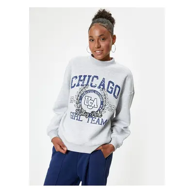 Koton Oversize Sweatshirt College Printed Crew Neck Ribbed