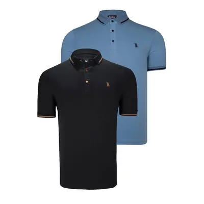 DOUBLE SET T8586 DEWBERRY MEN'S T-SHIRT-BLACK-INDIGO