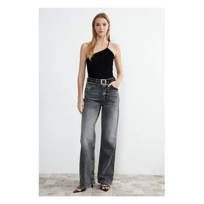 Trendyol Gray More Sustainable Faded Effect Vintage High Waist Wide Leg Jeans