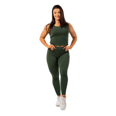 Dámské legíny Nebbia Organic Cotton Ribbed High Waist Leggings dark green