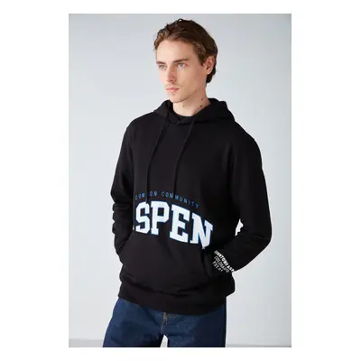 GRIMELANGE Aspen Men's Hooded Printed Fleece Inner Black Sweatshirt