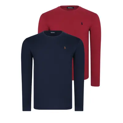 DOUBLE SET T8588 DEWBERRY ROUND NECK MEN'S SWEATSHIRT-BURGUNDY-NAVY BLUE