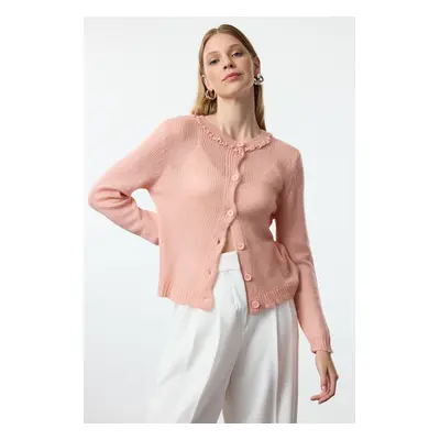 Trendyol Pink Soft Textured Tulle Embroidered Knitwear Cardigan