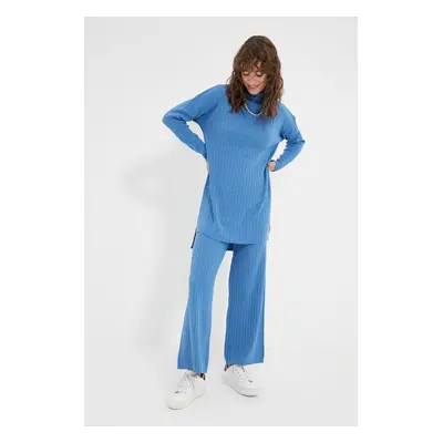 Trendyol Blue Half Turtleneck Ribbed Sweater-Pants Knitwear Suit