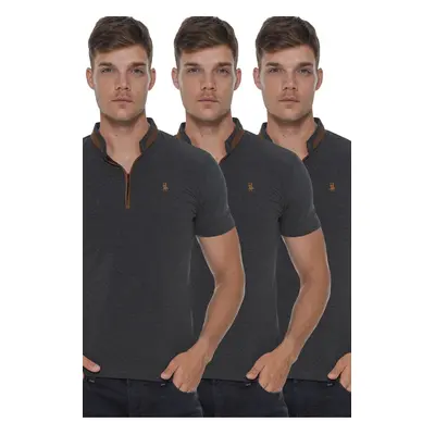 TRIPLE SET T8571 DEWBERRY ZIPPER MEN'S T-SHIRT-ANTHRACITE-ANTHRACITE-ANTHRACITE