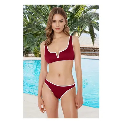 Trendyol Claret Red Bralette Textured Regular Bikini Set