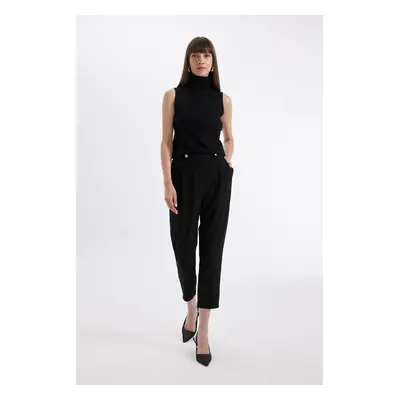 DEFACTO Black Classic Chino Pants Carrot Fit Basic Plain Pocket High Waist