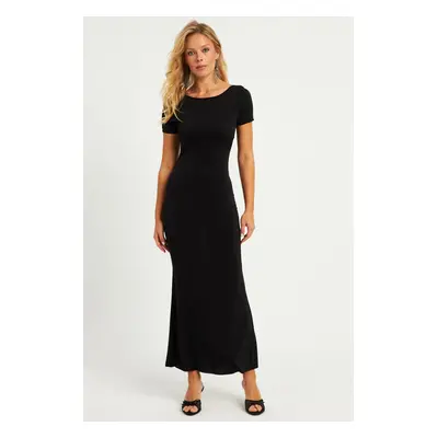 Cool & Sexy Women&#39;s Black Open Back Maxi Dress