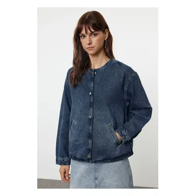 Trendyol Dark Blue Button-Front Denim Jacket