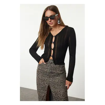 Trendyol Black V Neck Transparent Knitted Cardigan