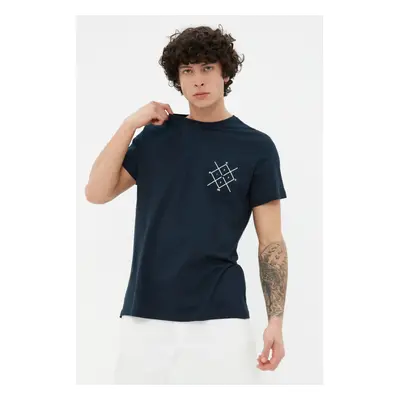 Trendyol Plus Size Navy Blue Regular/Normal Cut Printed 100% Cotton T-Shirt