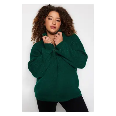 Trendyol Curve Green Zipper Closure Knitwear Sweater