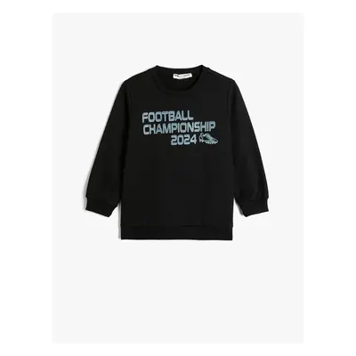 Koton Sweatshirt Long Sleeve Crew Neck Football Themed Print Detailed Ribbon