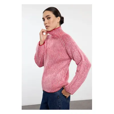 Trendyol Pink Soft Textured Stand Collar Knitwear Sweater