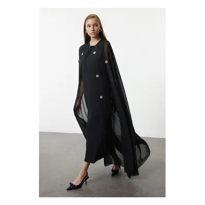 Trendyol Black Woven Stone Embroidered Cloak