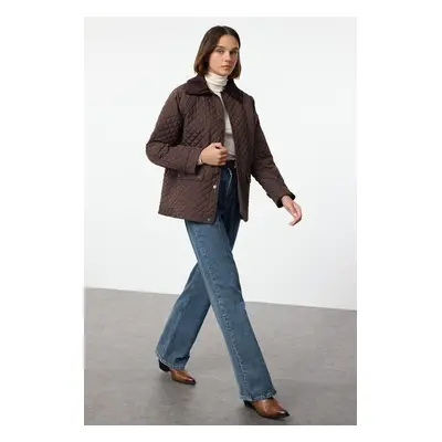 Trendyol Dark Brown Oversize Shirt Collar Quilted Coat