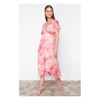 Trendyol Pink Abstract Patterned A-line Chiffon Maxi Woven Dress