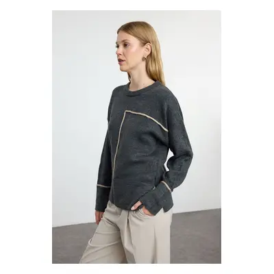 Trendyol Anthracite Soft Texture Color Block Crew Neck Knitwear Sweater