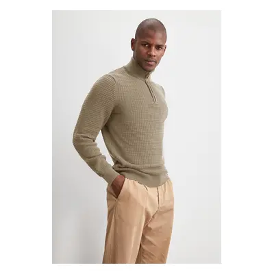 Trendyol Beige Slim Slim Fit Half Turtleneck Textured Knitwear Sweater