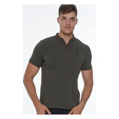 T8571 DEWBERRY ZIPPER MEN'S T-SHIRT-KHAKI