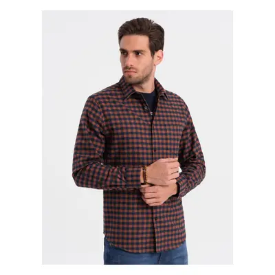 Ombre Men's checkered flannel shirt - navy blue and black