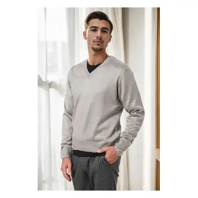 38804 Dewberry Mens V Neck Knit Sweater-LIGHT GREY