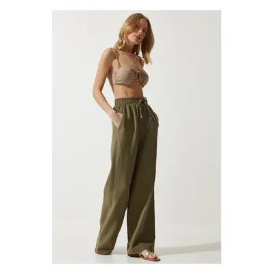 Happiness İstanbul Women's Khaki Muslin Palazzo Trousers