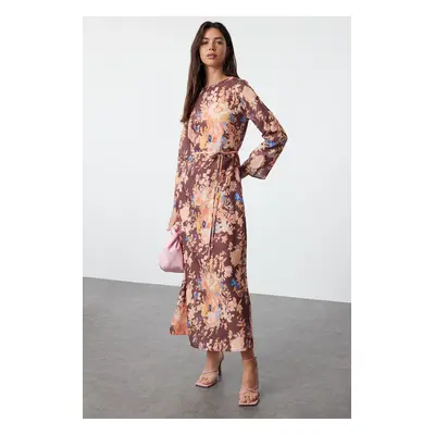 Trendyol Brown Floral Linen Look Woven Dress