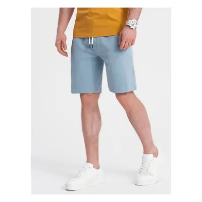 Ombre Men's knitted shorts with drawstring and pockets - light blue