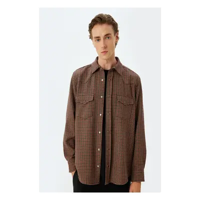 Koton Long Sleeve Shirt with Snap Button Detail and Pocket, Viscose Blend