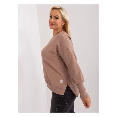 Tmavě béžová halenka plus size s rozparky