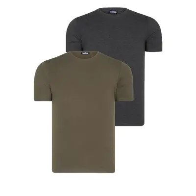 DUAL SET T8569 DEWBERRY BIKE COLLAR MENS T-SHIRT-ANTHRACITE-KHAKI