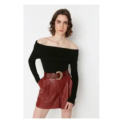 Trendyol Black Crop Carmen Collar Pletený svetr