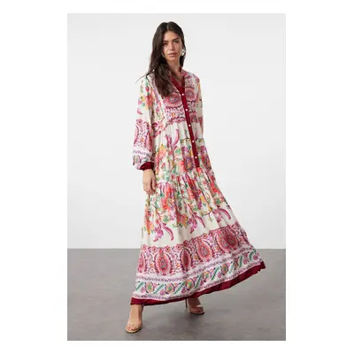 Trendyol Burgundy Floral Viscose Woven Dress