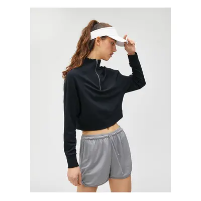 Koton Crop Sweatshirt Half Zipper Modal Blend