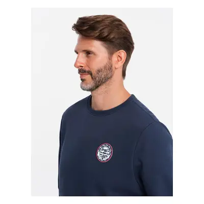 Ombre Men's non-stretch sweatshirt with college style patch - navy blue