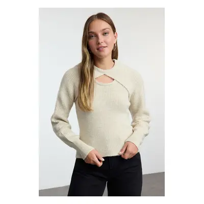 Trendyol Stone Soft Texture Double Suit Bolero Knitwear Sweater