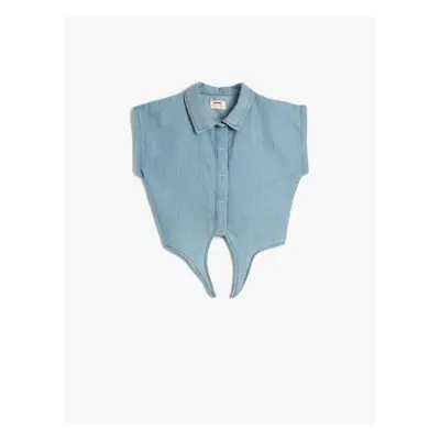 Koton Crop Denim Shirt Front Tie Detail Short Cotton