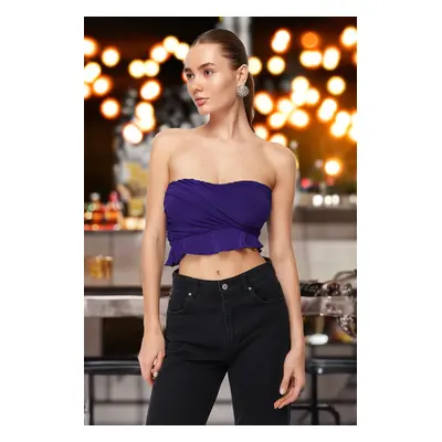 Trendyol Purple Crop Frilly Knitted Bustier