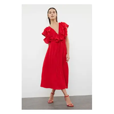 Trendyol Red Straight A-Line Flounced Viscose Woven Dress Woven Dress