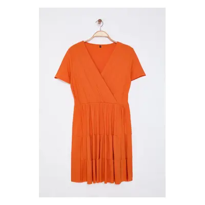 Trendyol Curve Orange*001 Crepe Knitted Plus Size Dress