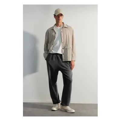 Trendyol Limited Edition Anthracite Oversize/Wide Faded Effect 100% Cotton Open Leg Sweatpants