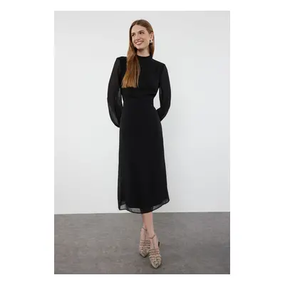 Trendyol Black A-Line Back Detailed Lined Midi Chiffon Woven Winter Dress