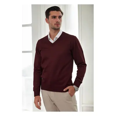 38804 Dewberry Mens V Neck Knit Sweater-BORDEAUX