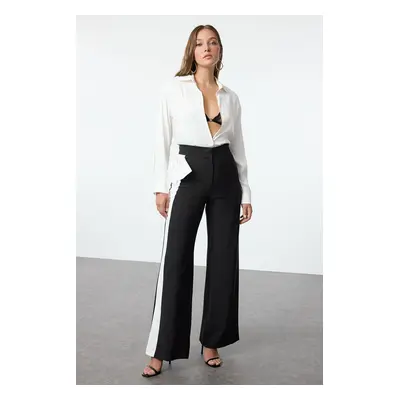 Trendyol Black-White Bow Detail Wide Leg Woven Trousers