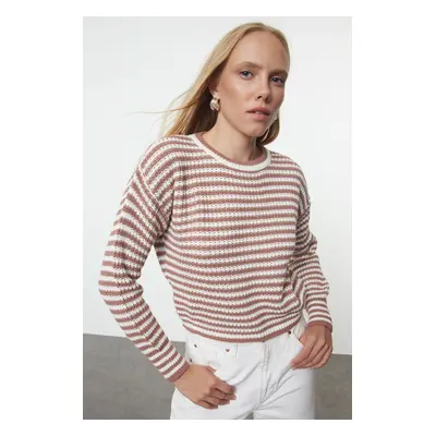 Trendyol Dusty Rose Crop Striped Knitwear Sweater