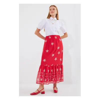 Bigdart Patterned Chiffon Skirt - A. Red