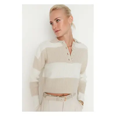 Trendyol Stone Crop Soft Textured Color Block Knitwear Sweater