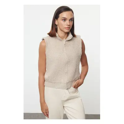 Trendyol Beige Regular Boucle Zippered Knitwear Vest