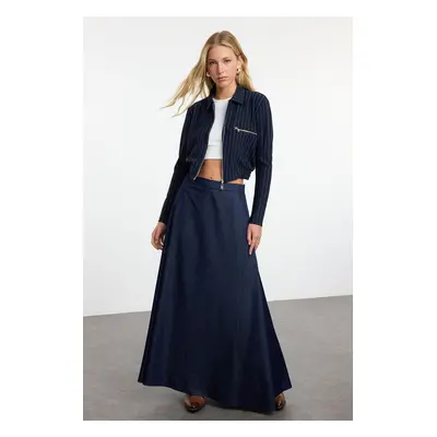 Trendyol Navy Blue High Waist Maxi Denim Skirt